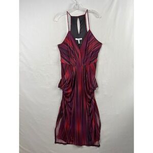 BCBGeneration Maxi Dress Womens Large Red Purple Striped Excellent Halter V-Neck